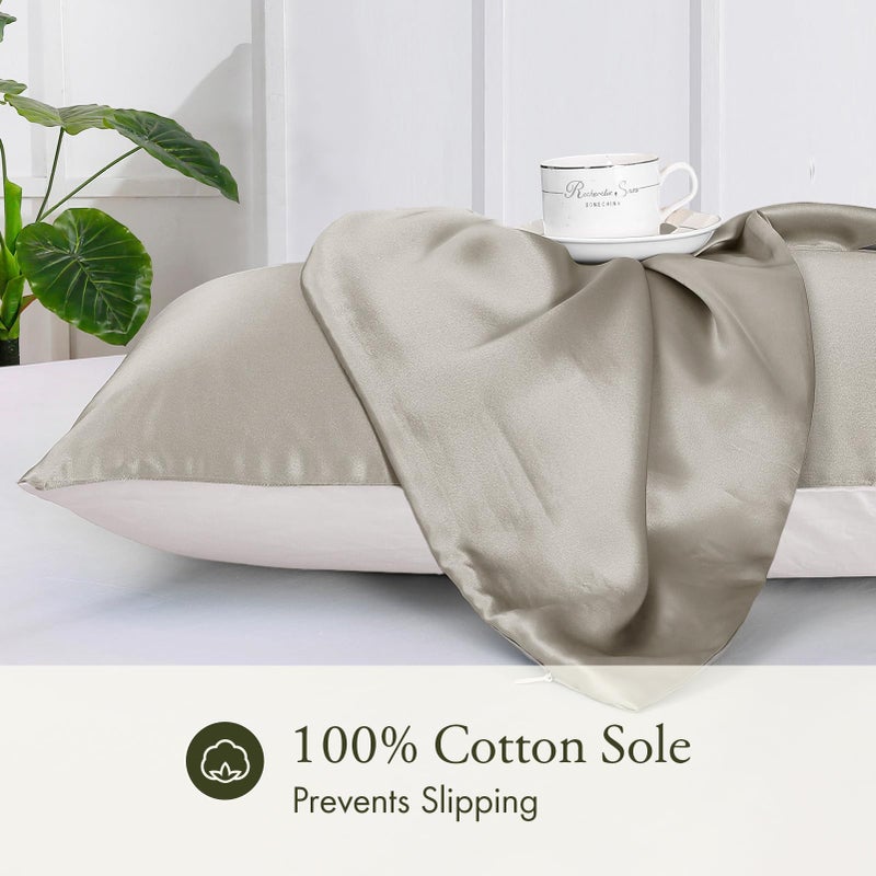 LilySilk غطاء وسادة حرير 19 مم من LILYSILK للشعر والبشرة مع جانب قطن قياسي/ملكة 20x30 بوصة رمادي فضي 1 قطعة - Image 3